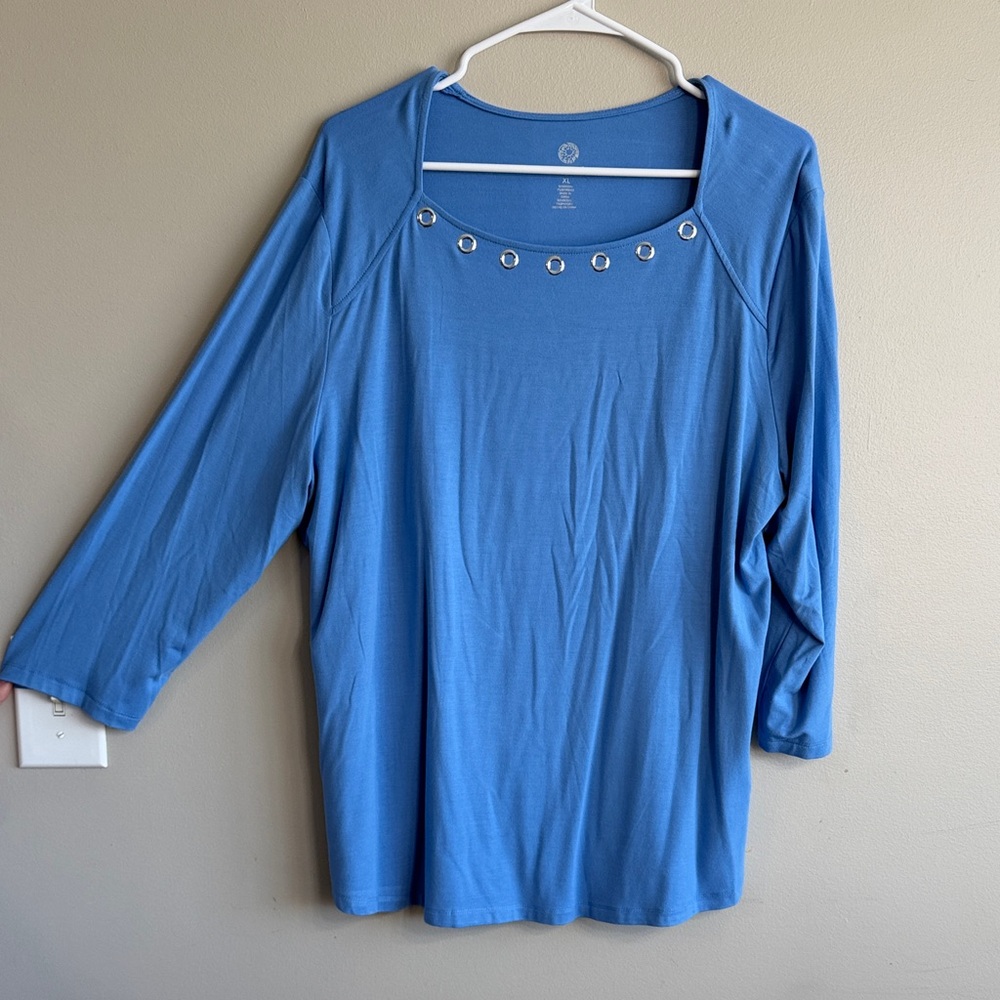 Ruby Rd. Blue Long Sleeve Top with Silver Details